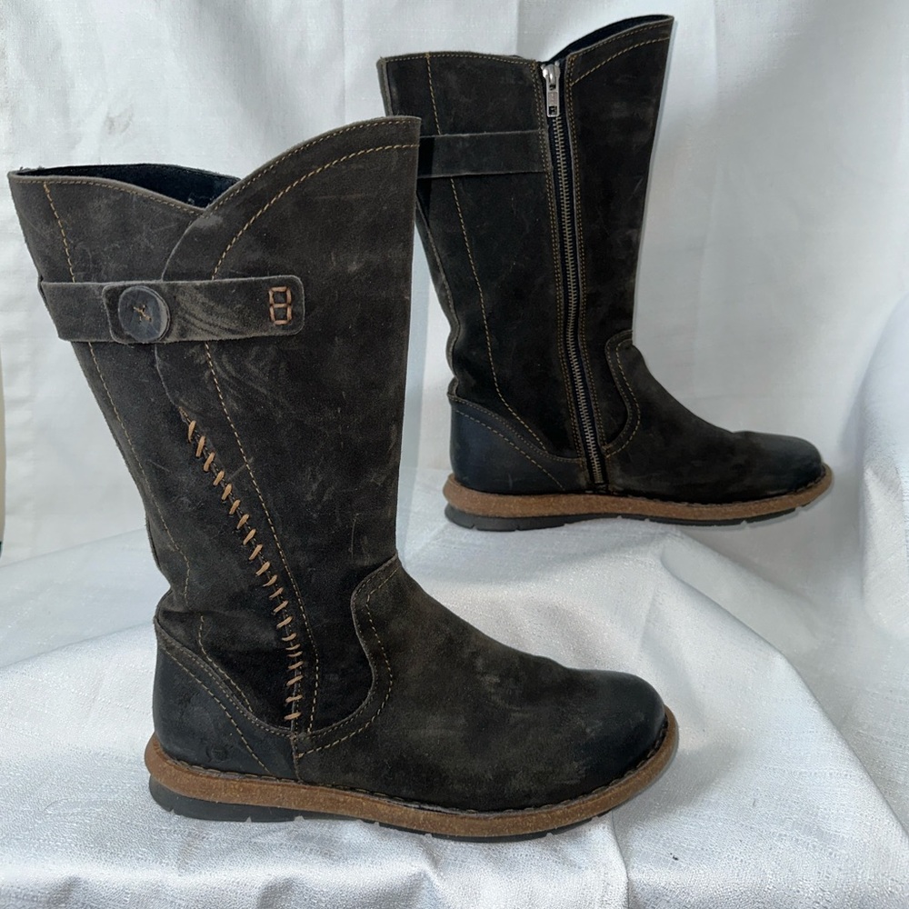 Womens Born Tonic Brown Leather Suede Mid-Calf Boots Shoes Size 10
